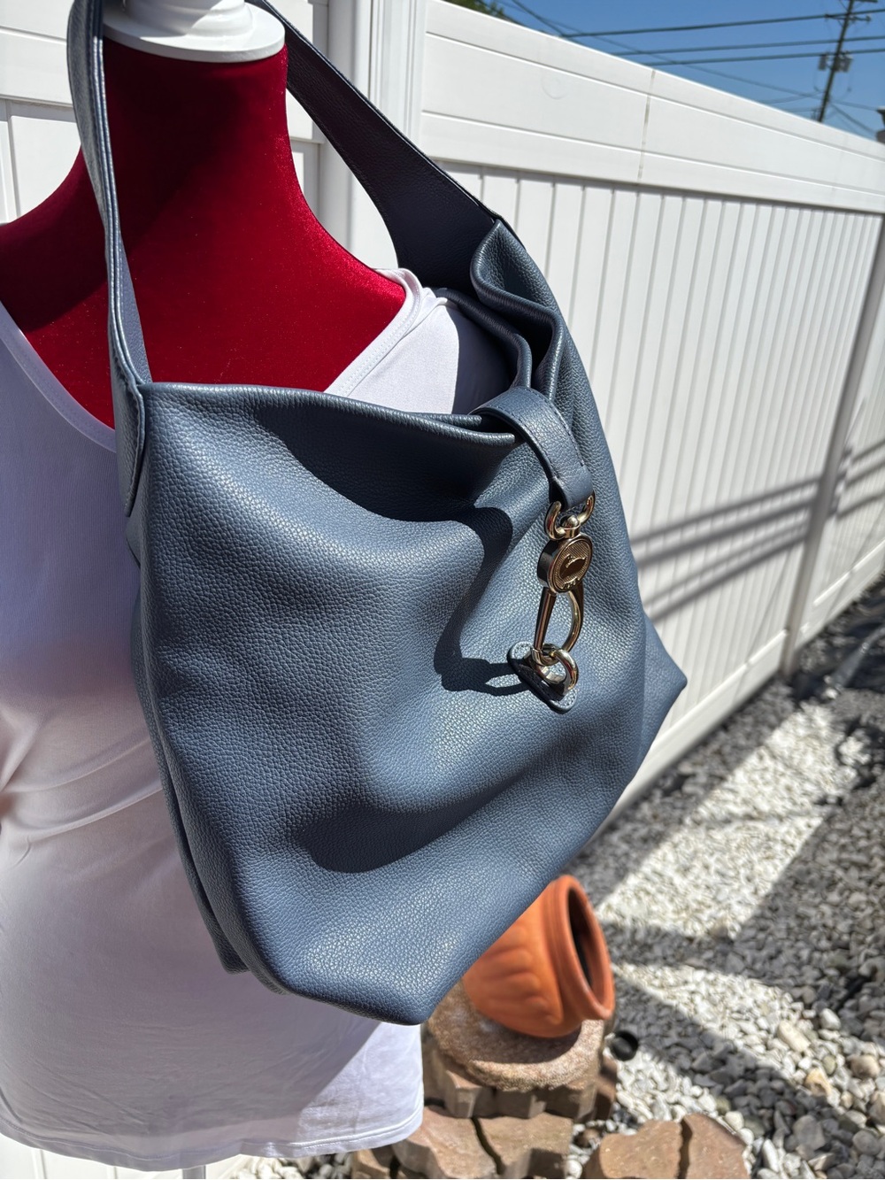 Dooney & Bourke Logo Lock Pebble Leather Hobo Tote Blue Bag - Picture 4 of 8